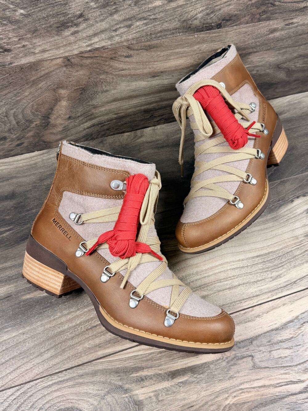 NIB Merrell Shiloh II Womens 7M Lace Up Warm Ankle Boots Booties Caramel